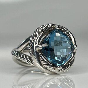 Authentic DAVID YURMAN Infinity Ring 11mm Blue Topaz in Sterling Silver size 6